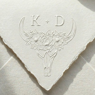 Country Rustic Cow Skull Flowers Monogram Wedding Embosser