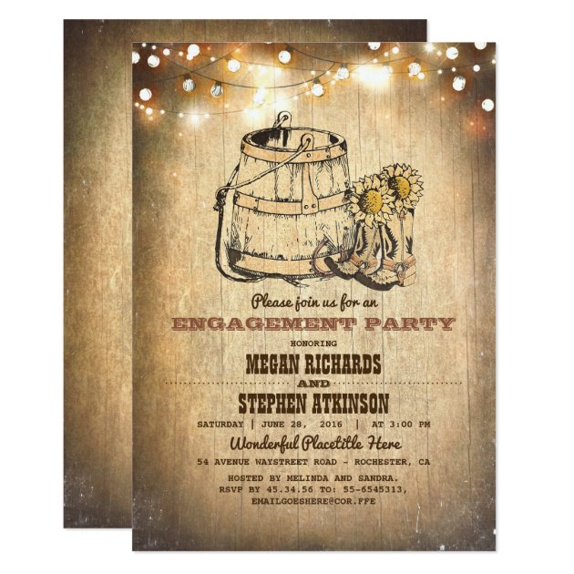 Country Rustic Cowboy Boots Engagement Party Invitation