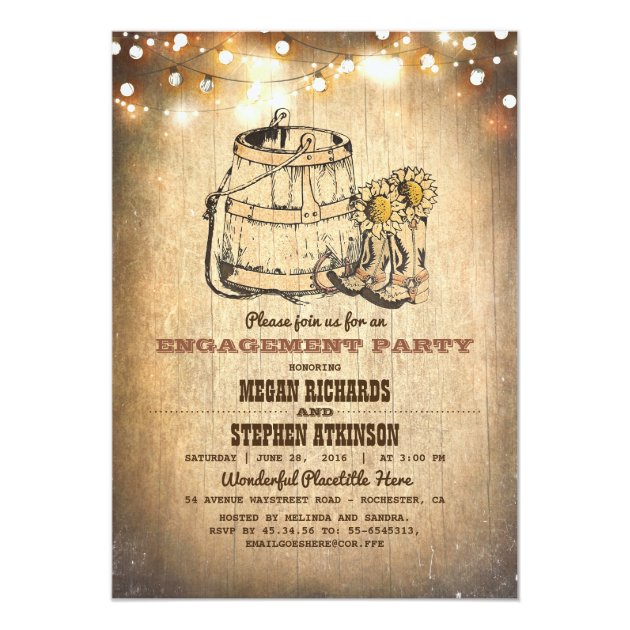 Country Rustic Cowboy Boots Engagement Party Invitation