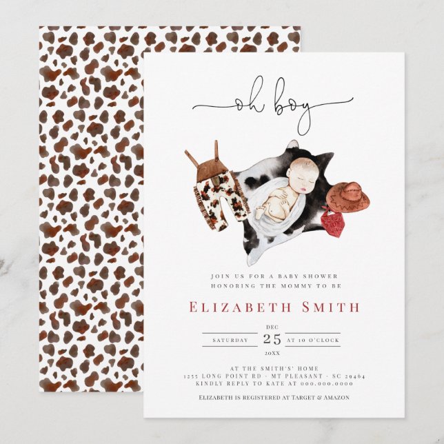 Country Rustic Cowboy Watercolor Boy Baby Shower Invitation (Front/Back)