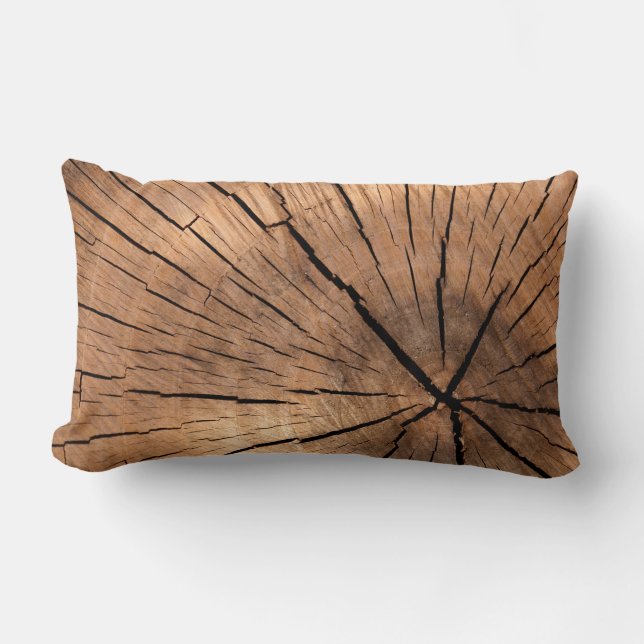 Country Rustic Cracked Wood Tree Log Lumbar Pillow (Front)