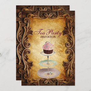 country rustic cupcake bridal shower tea party invitation