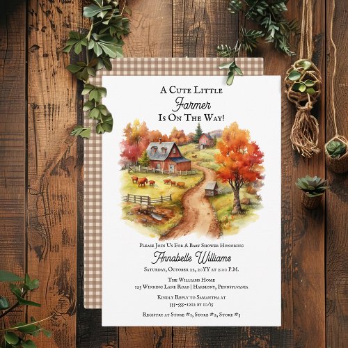 Country Rustic Cute Little Farmer Baby Shower Invitation