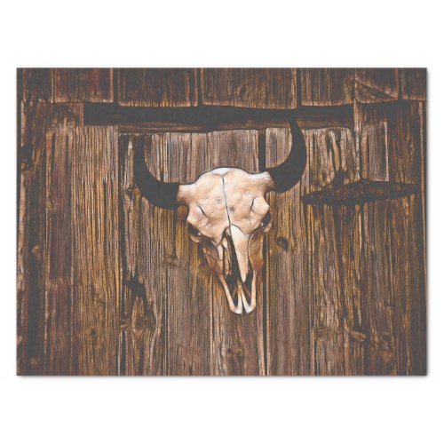 Country Rustic Dark Brown Bull Skull Surreal Art Tissue Paper