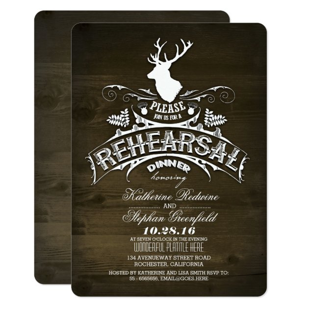 Country Rustic Deer Rehearsal Dinner Invitations