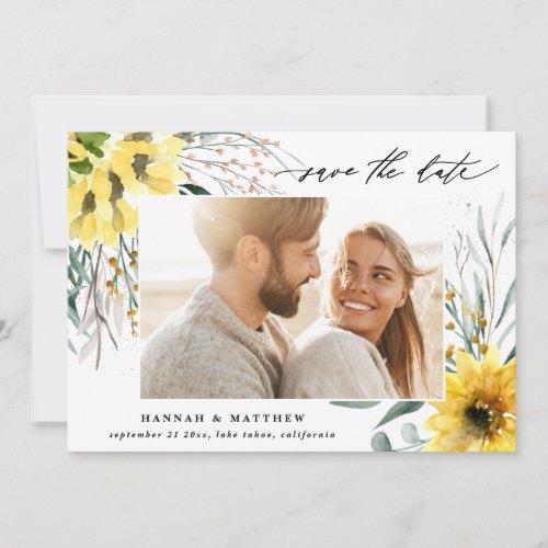 Country rustic fall eucalyptus sunflower photo save the date