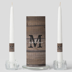 Country Rustic Farmhouse Barn Monogram Script  Unity Candle Set