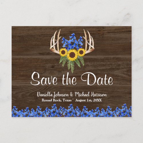 Country Rustic Floral Antlers SAVE THE DATE Postcard