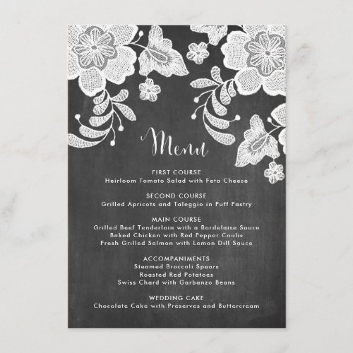 Country Rustic Floral Lace on Chalkboard I Menu