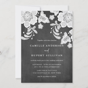 Country Rustic Floral Lace on Chalkboard Wedding Invitation