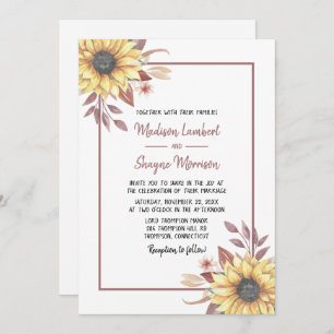 Country Rustic Floral Sunflowers Fall Wedding Invitation
