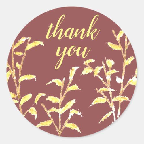 Country Rustic Golden Yellow Botanical Thank You Classic Round Sticker