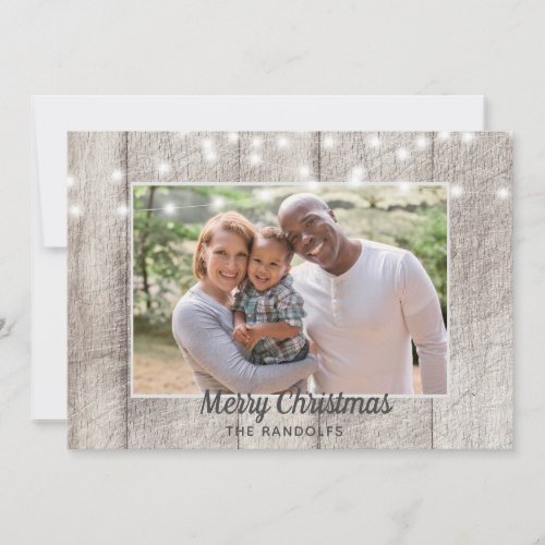 Country Rustic Gray Wood Family Photo Christmas Holiday Card