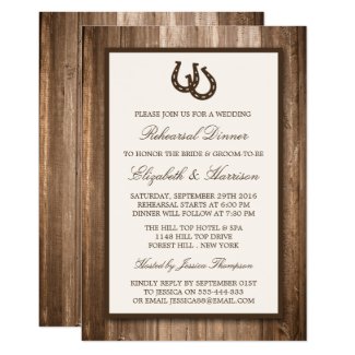 Country Rustic Horseshoe Branch Rehearsal Dinner Card