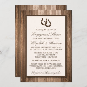 Country Rustic Horseshoe Brown Wood Engagement Invitation