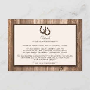 Country Rustic Horseshoe & Brown Wood Wedding Enclosure Card