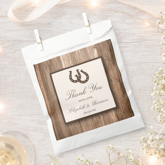 Country Rustic Horseshoe & Brown Wood Wedding Favor Bag (Clipped)