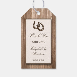 Country Rustic Horseshoe & Brown Wood Wedding Gift Tags
