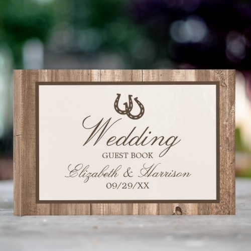 Country Rustic Horseshoe  Brown Wood Wedding Guest Book