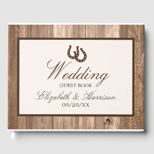 Country Rustic Horseshoe & Brown Wood Wedding Guest Book