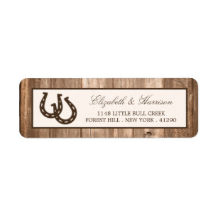 Country Rustic Horseshoe & Brown Wood Wedding Label