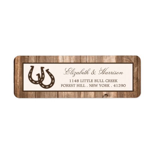 Country Rustic Horseshoe  Brown Wood Wedding Label