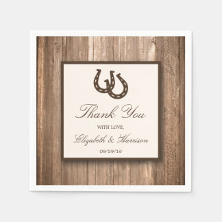 Country Rustic Horseshoe & Brown Wood Wedding Paper Napkins