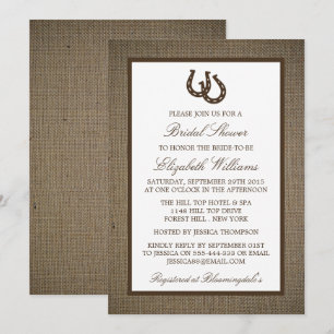 Country Rustic Horseshoe On Burlap Bridal Shower Invitation