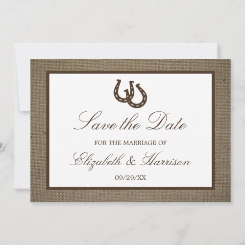 Country Rustic Horseshoe On Burlap Save The Date