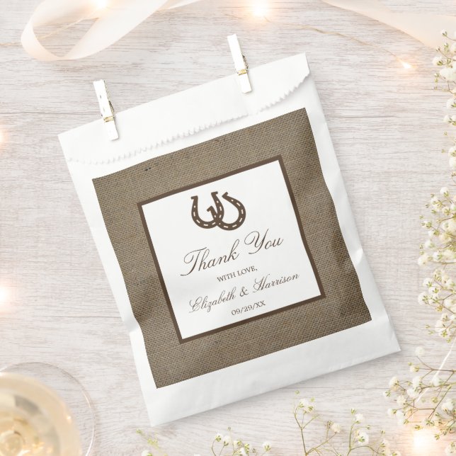 Country Rustic Horseshoe On Burlap Wedding Favor Bag (Clipped)