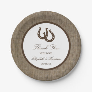 Country Rustic Horseshoe On Burlap Wedding Paper Plate Country Rustic Horseshoe On Burlap Wedding Paper Plate