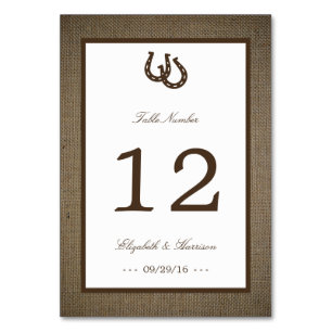 Country Rustic Horseshoe On Burlap Wedding Table Number