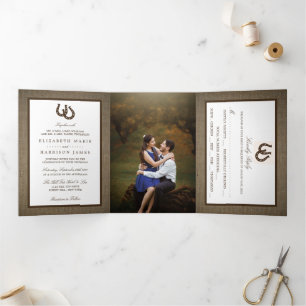 Country Rustic Horseshoe On Burlap Wedding Tri-Fold Invitation