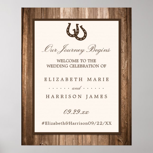 Country Rustic Horseshoe & Wood Wedding Welcome Poster (Front)