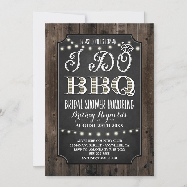 Country Rustic I Do BBQ Bridal Shower Invitations (Front)