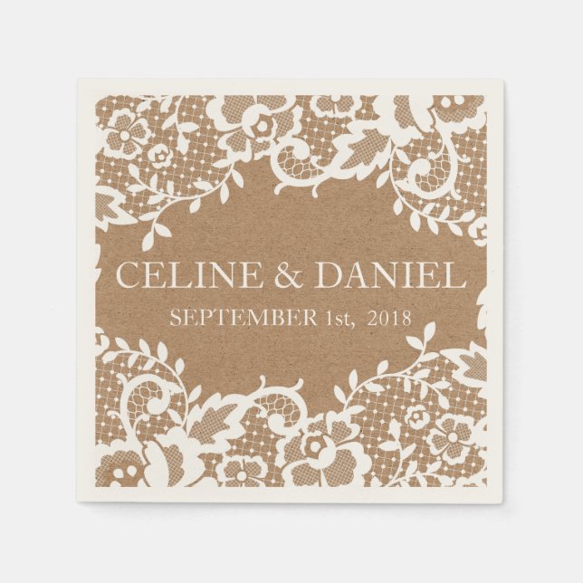 Country Rustic Lace Wedding Paper Napkins (Front)