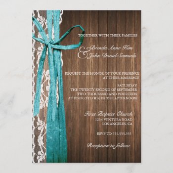 Country Rustic Lace Wood Wedding Invitation by CleanGreenDesigns at Zazzle