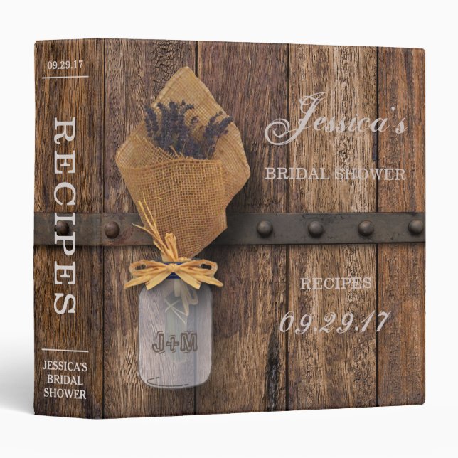 Country Rustic Lavender Mason Jar Bridal Shower Binder (Front/Spine)