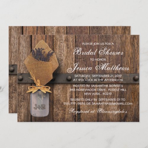 Country Rustic Lavender Mason Jar Bridal Shower Invitation