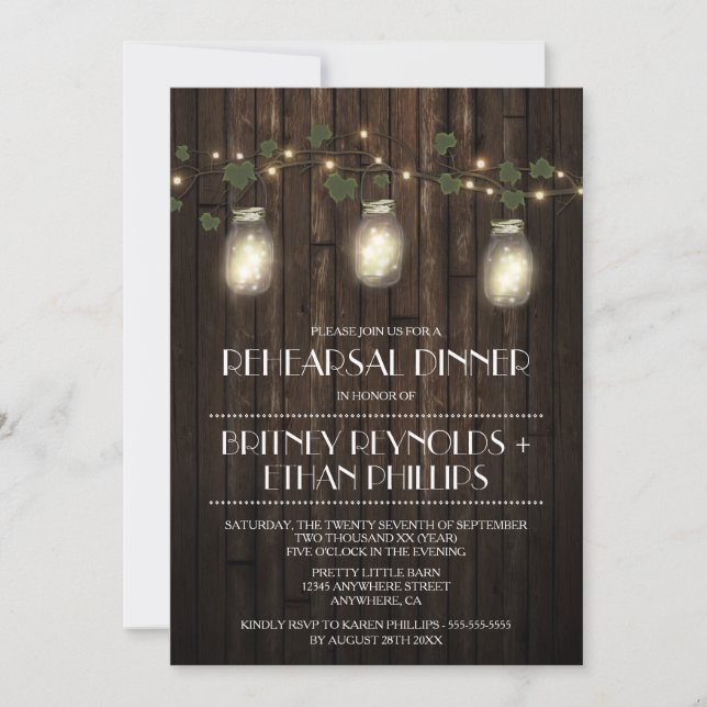 Country Rustic Lights Rehearsal Dinner Invitations (Front)