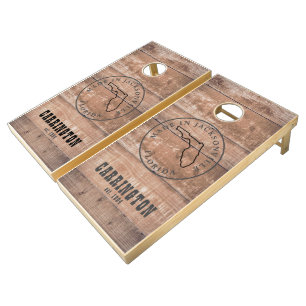 Country Rustic Made In Your City, Florida Stamped Cornhole Set