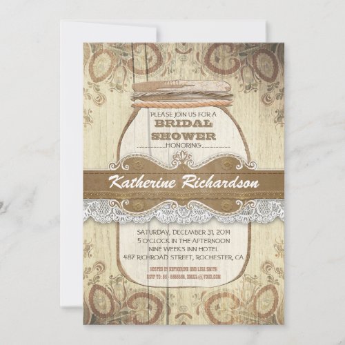 country rustic mason jar bridal shower invitation