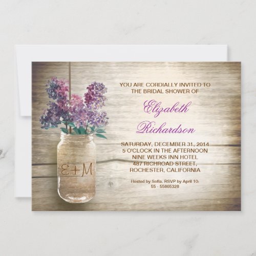 country rustic mason jar bridal shower invitations