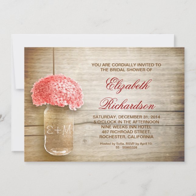 country rustic mason jar bridal shower invitations (Front)