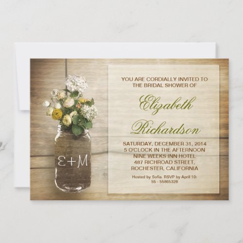 country rustic mason jar bridal shower invitations