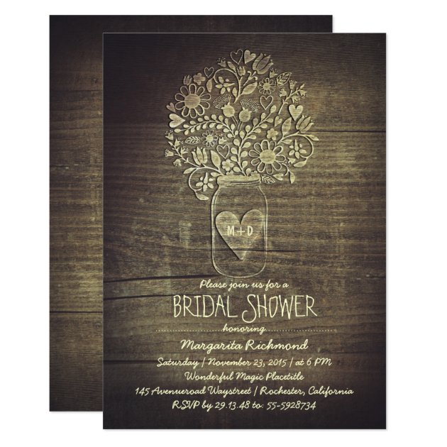 Country Rustic Mason Jar Floral Bridal Shower Invitation