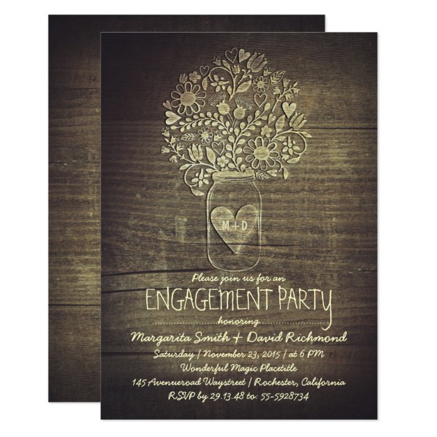 Country Rustic Mason Jar Floral Engagement Party Invitation