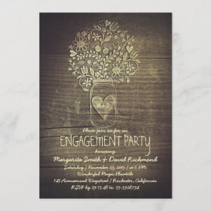 country rustic mason jar floral engagement party invitation