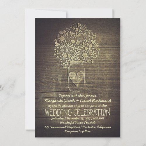 country rustic mason jar floral wedding invitation