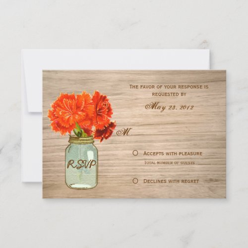Country Rustic Mason Jar Flowers RSVP Personalized Announcement